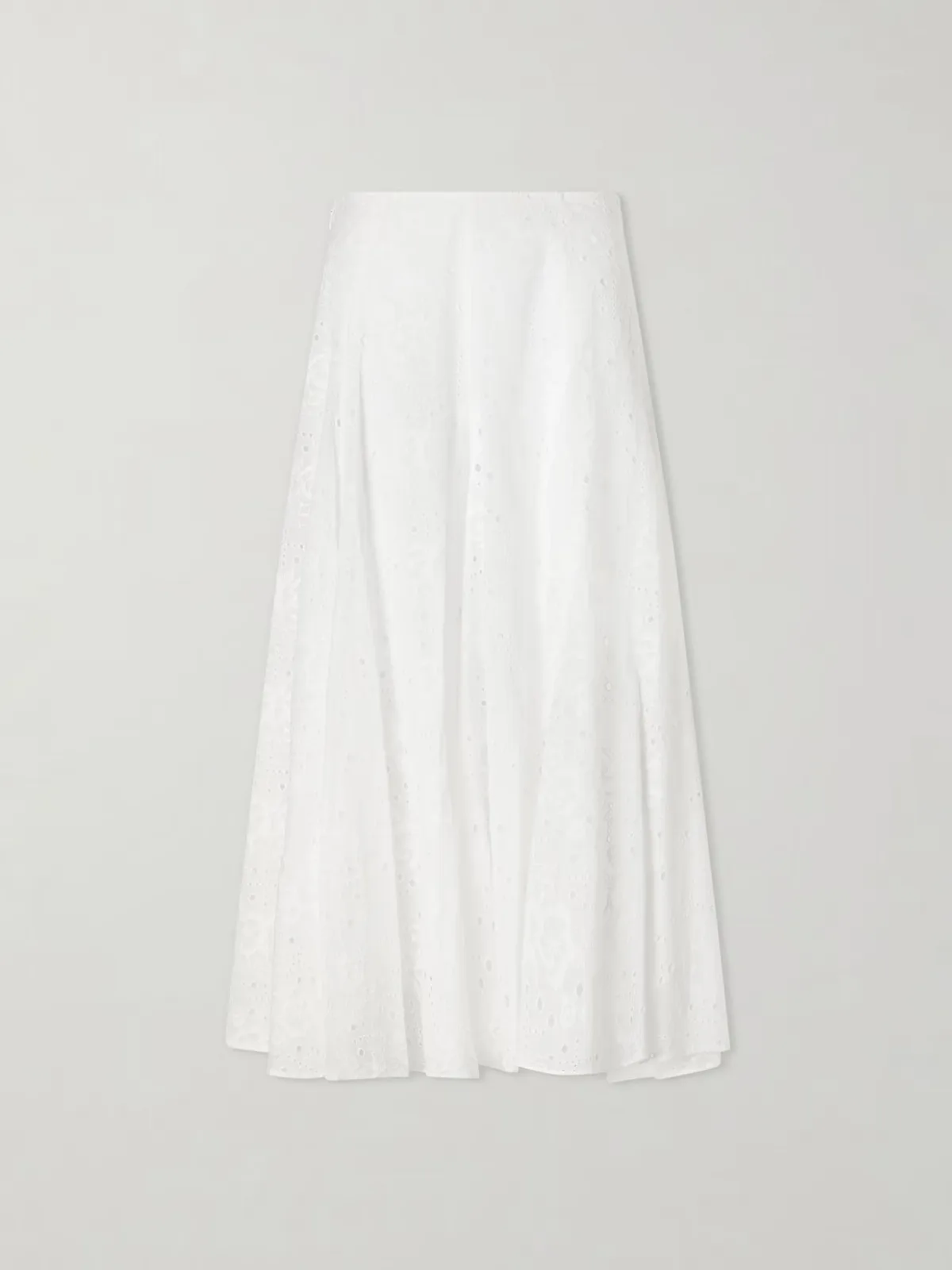 Pleated Broderie Anglaise Cotton Midi Skirt