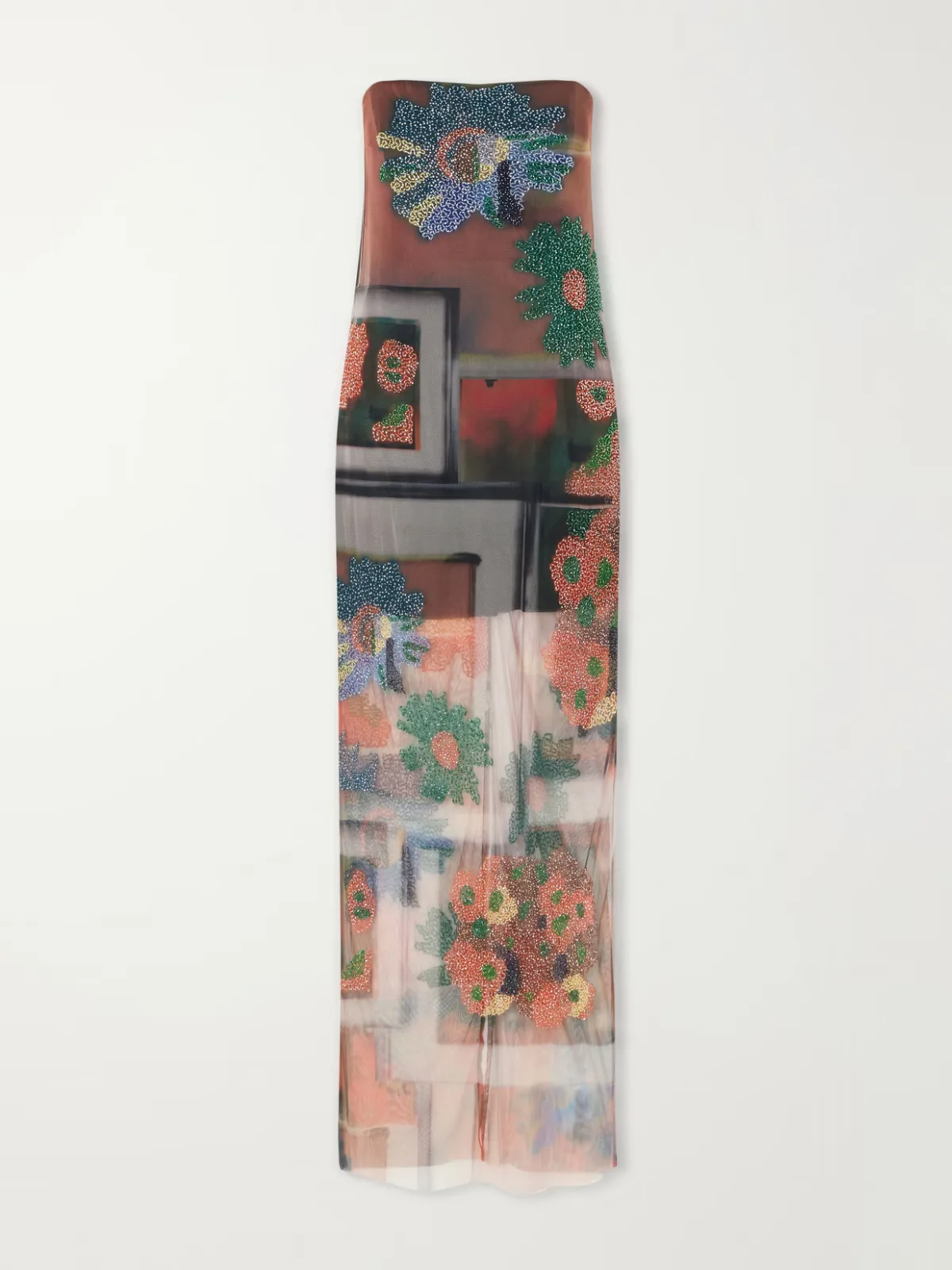 Liliana Beaded Printed Tulle Maxi Dress