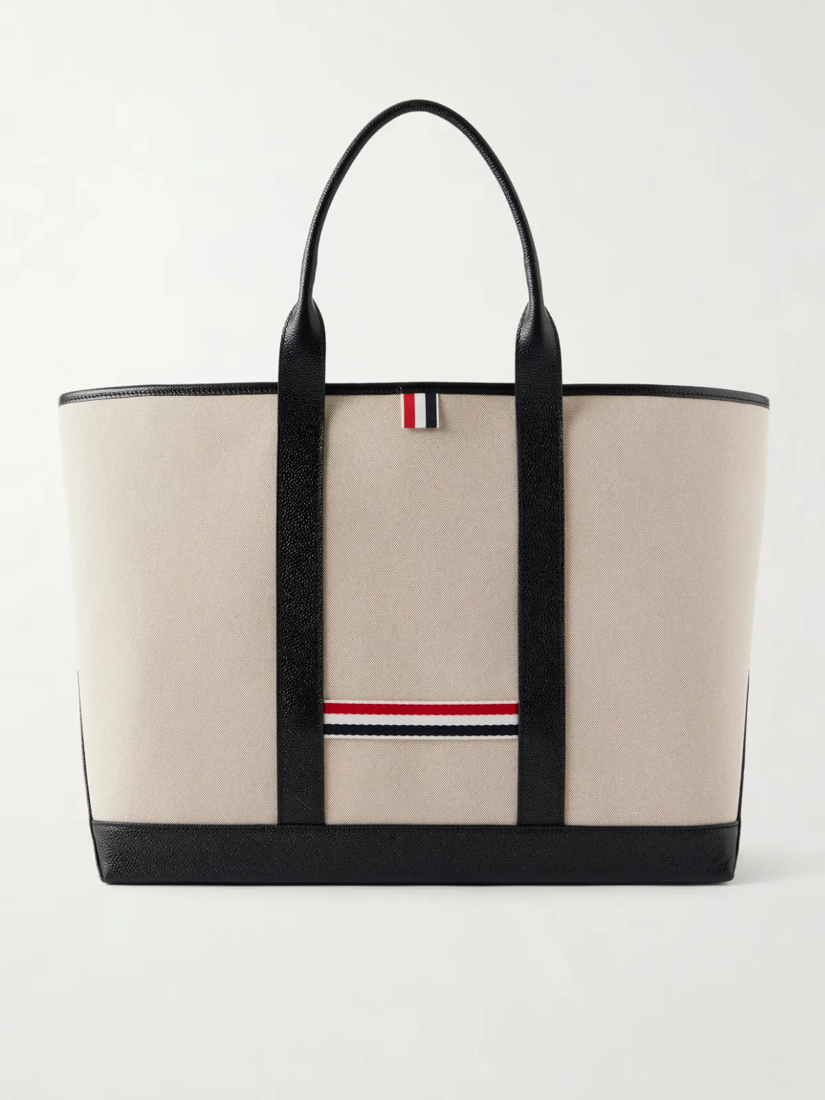 Tool Leather and Grosgrain-Trimmed Canvas Tote