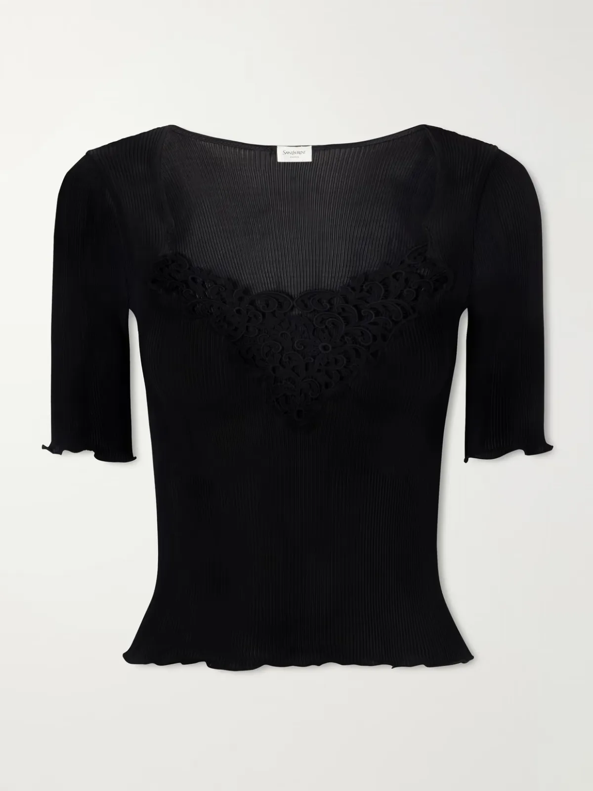 Guipure Lace-Trimmed Ribbed-Silk T-Shirt