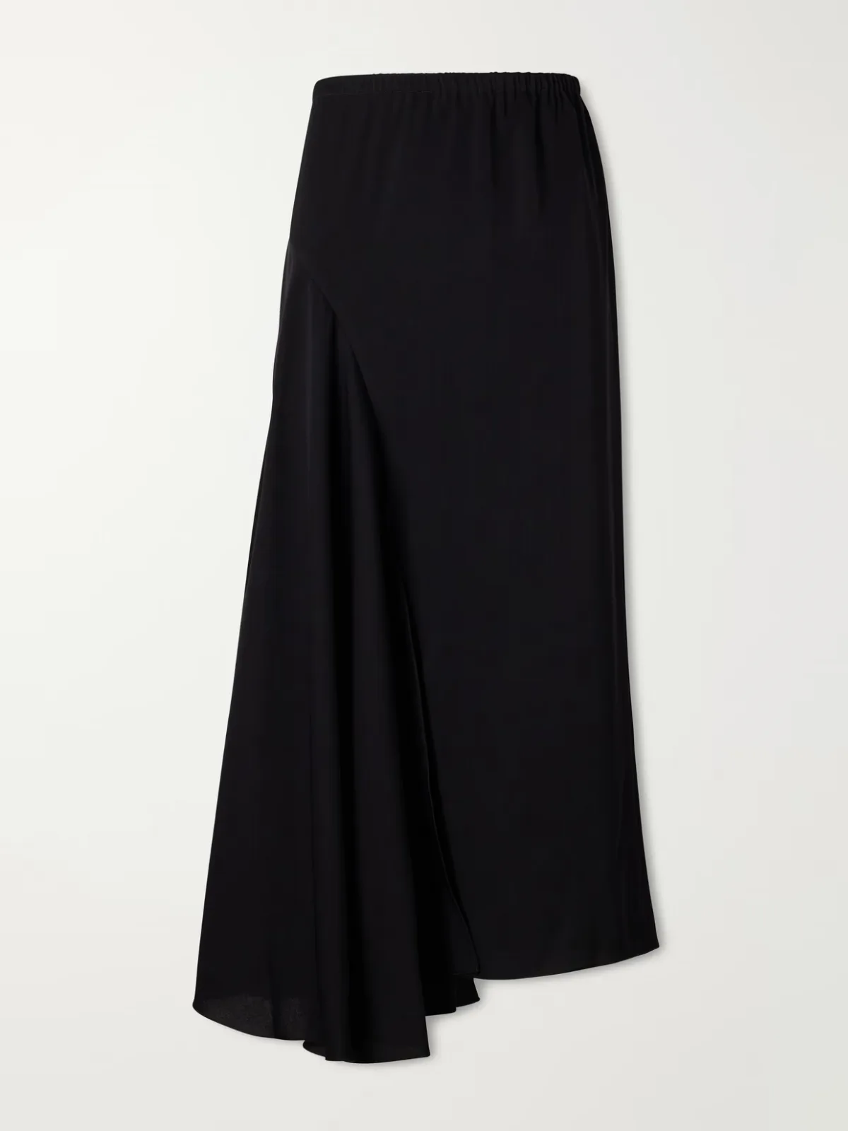 Tria Asymmetric Duchesse-Satin Midi Skirt