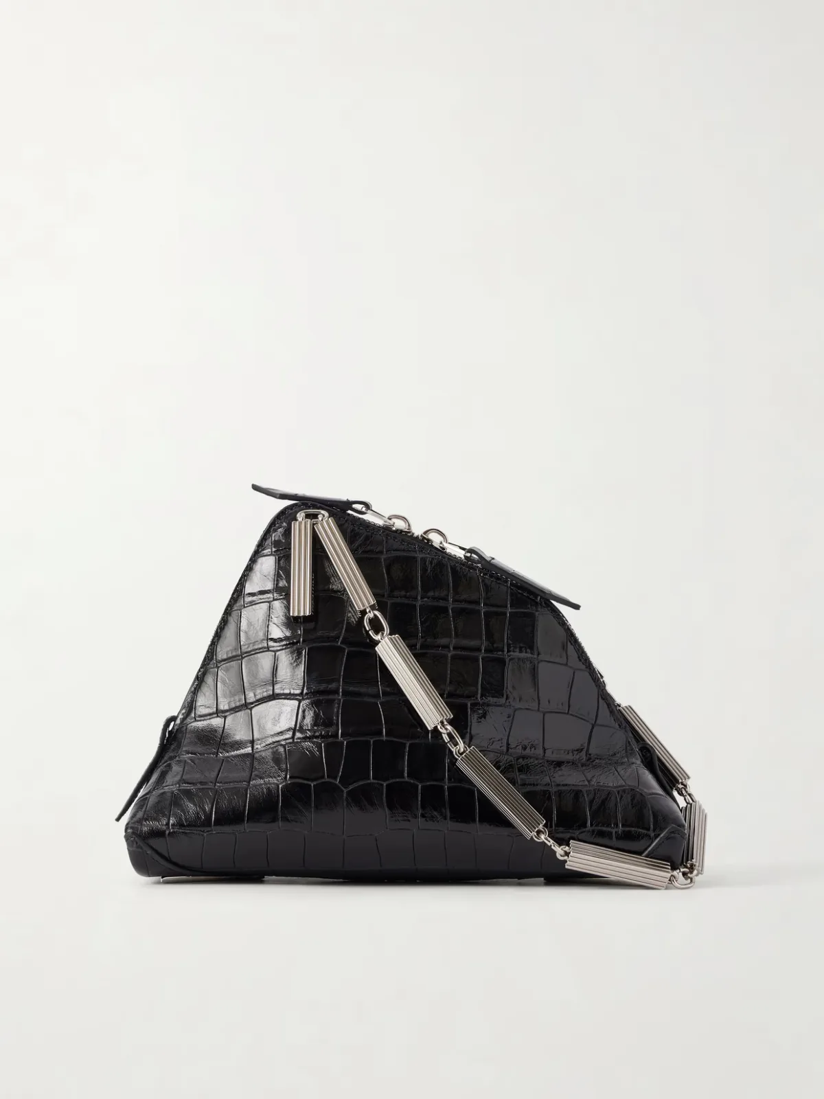 La Scala Asymmetric Croc-Effect Leather Clutch
