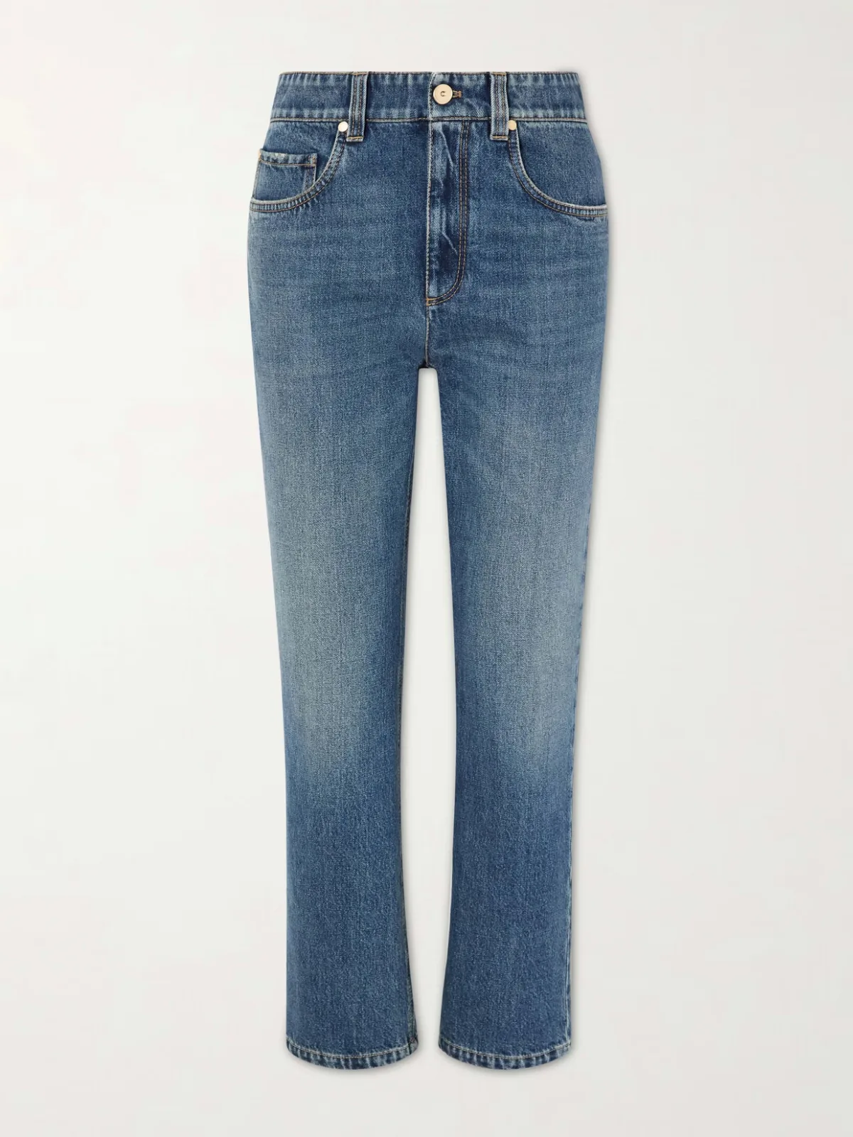 Cropped Bead-Embellished Straight-Leg Jeans