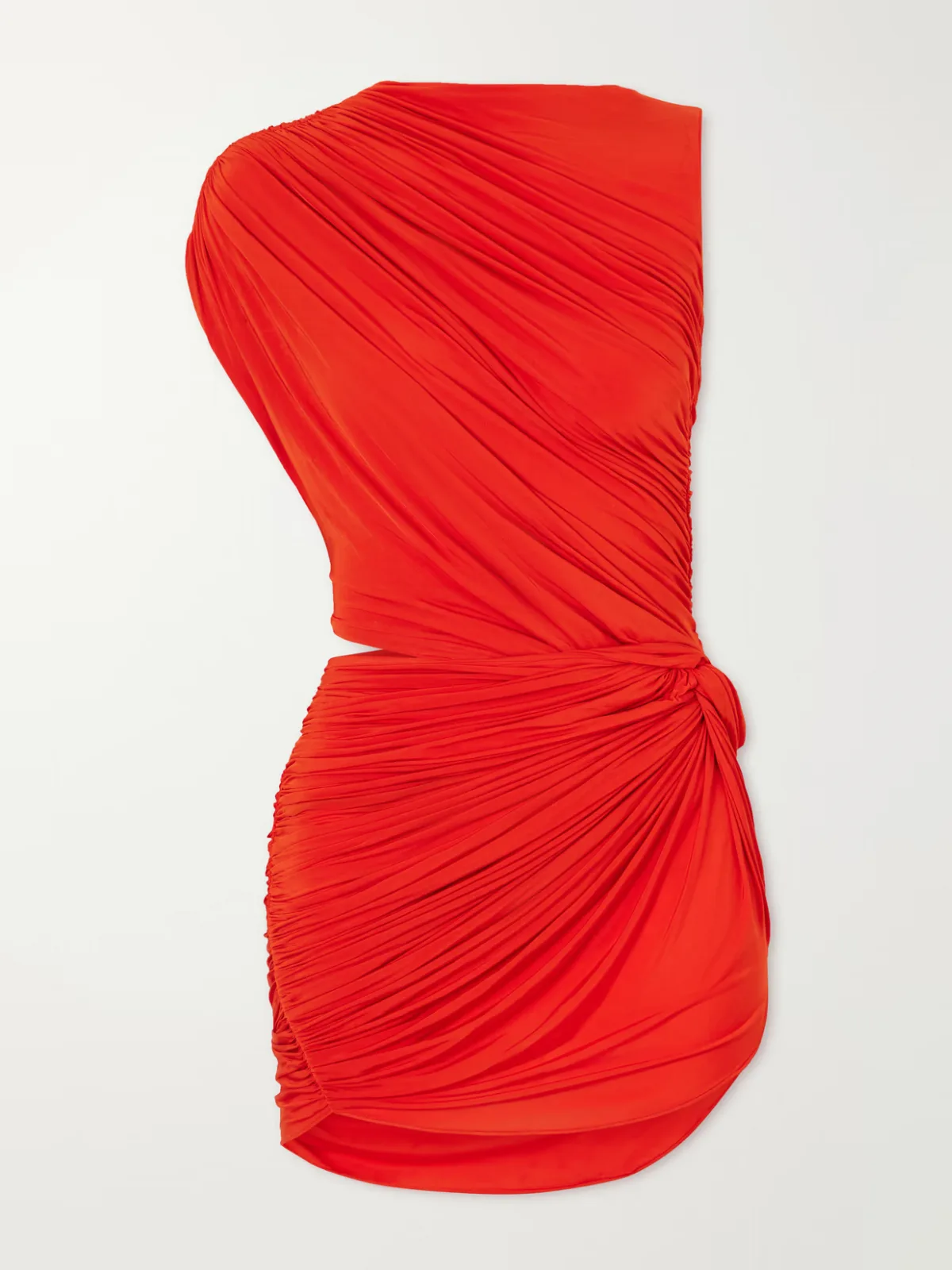 Asymmetric Gathered Cut-Out Jersey Mini Dress