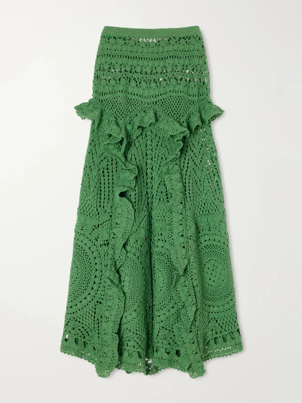 Floretta Ruffled Crocheted Cotton Midi Skirt