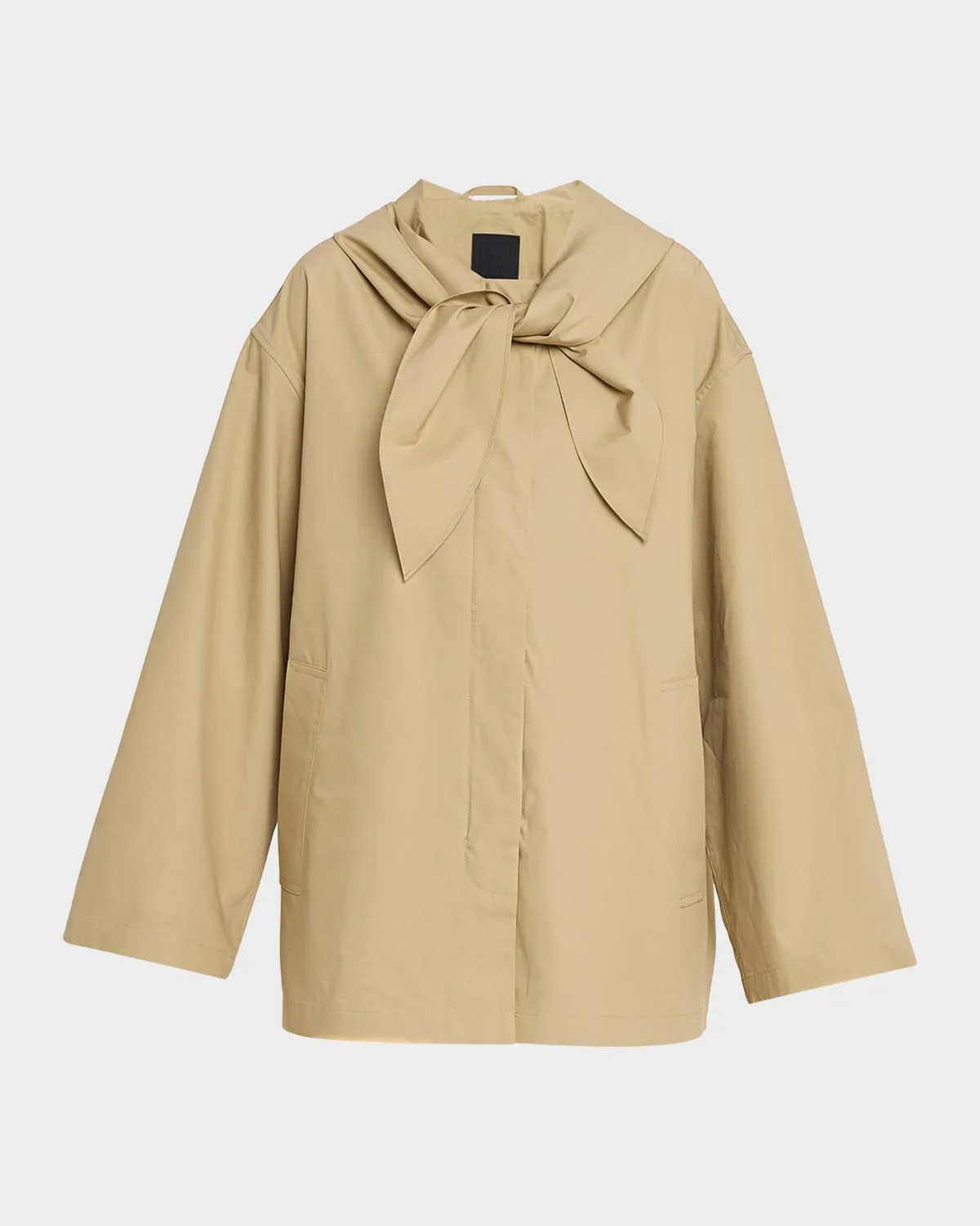 Scarf Hooded Technical Cotton Trapeze Jacket