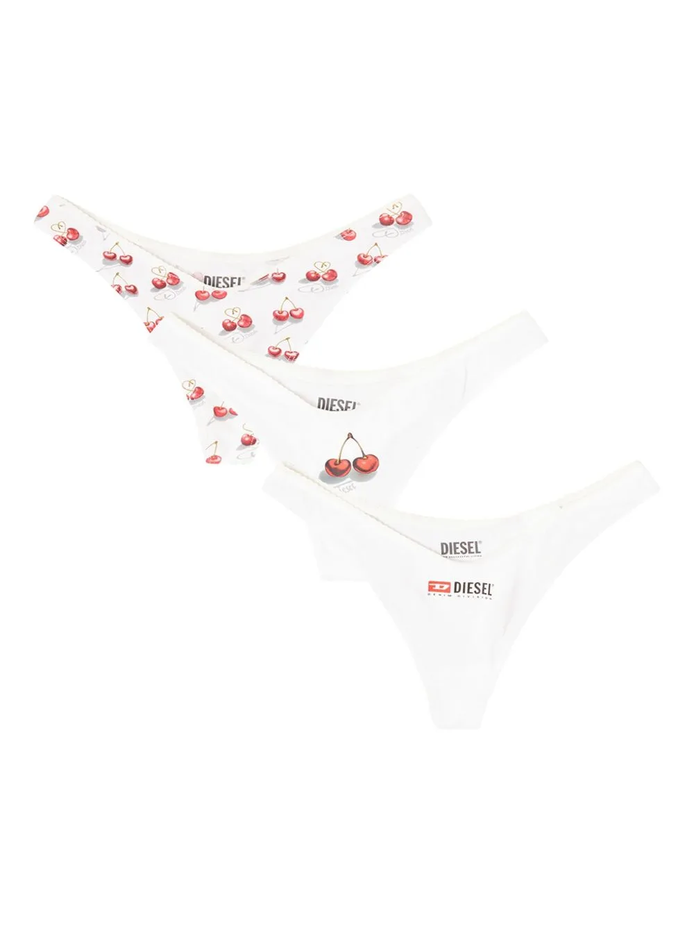 3-Pack Thongs with Heart-Cherry Print by Diesel