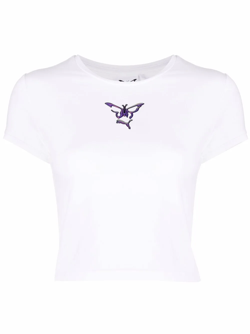 Butterfly-Print Cropped T-Shirt