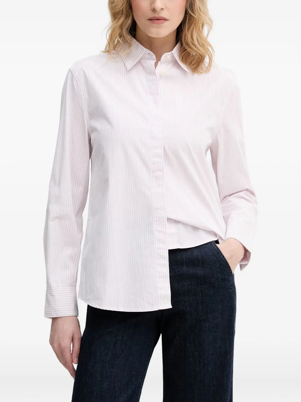 Vertical-Stripe Long-Sleeved Shirt