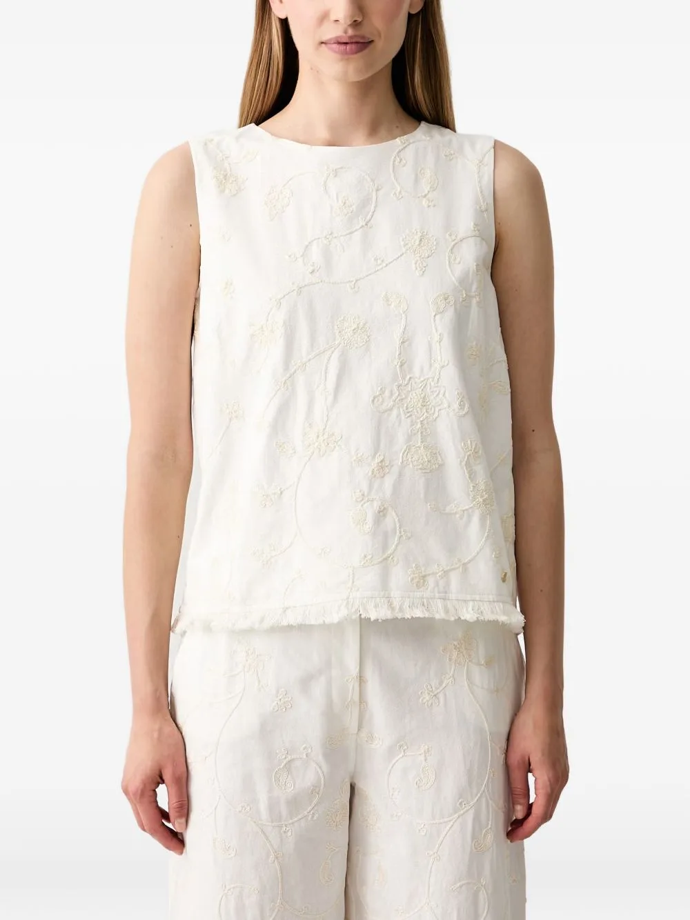 Embroidered Fringed Top