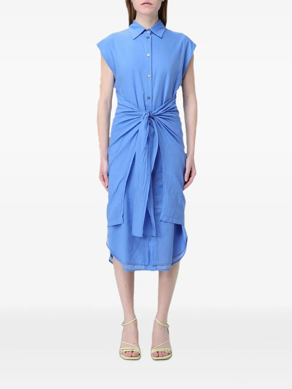 Midi Tie-Waist Sleeveless Shirt Dress