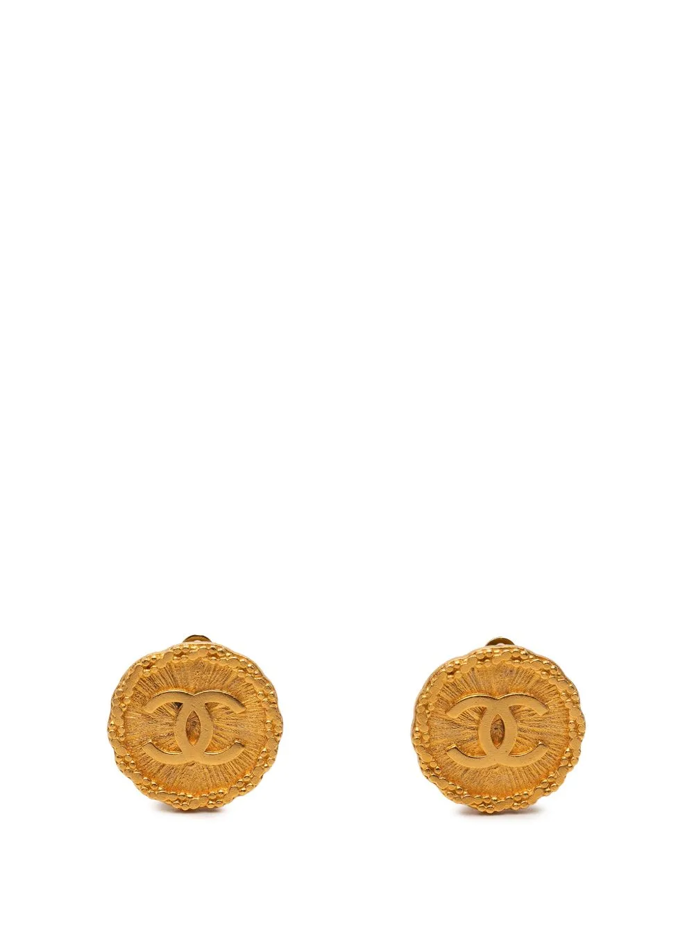1995 CC Gold Plated Round Clip on Earrings Costume Earrings