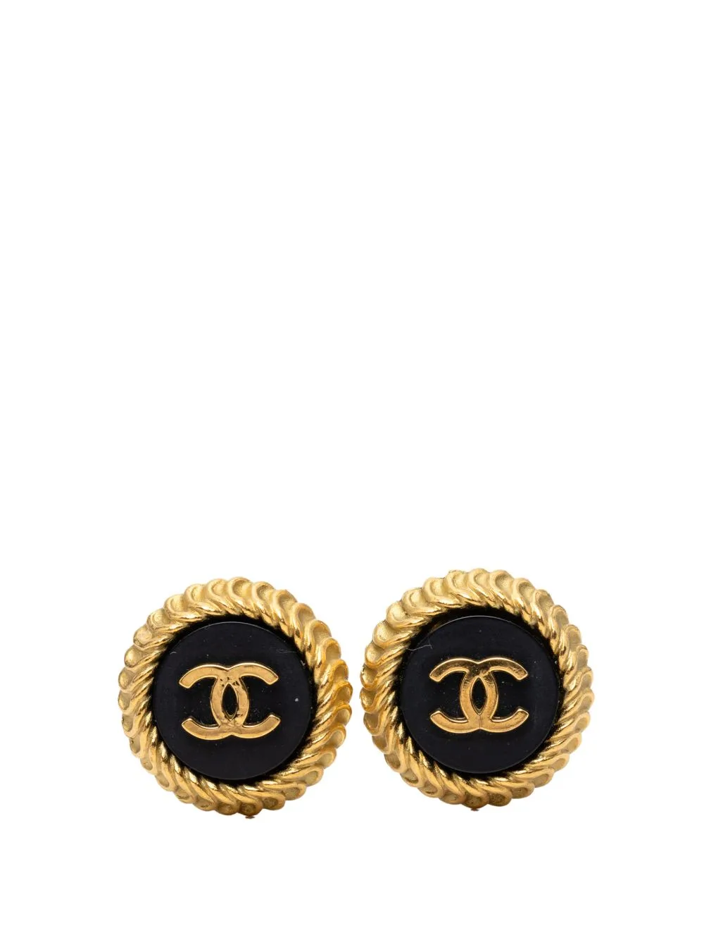 1995 CC Gold Plated and Enamel Round Clip on Earrings Costume Earrings