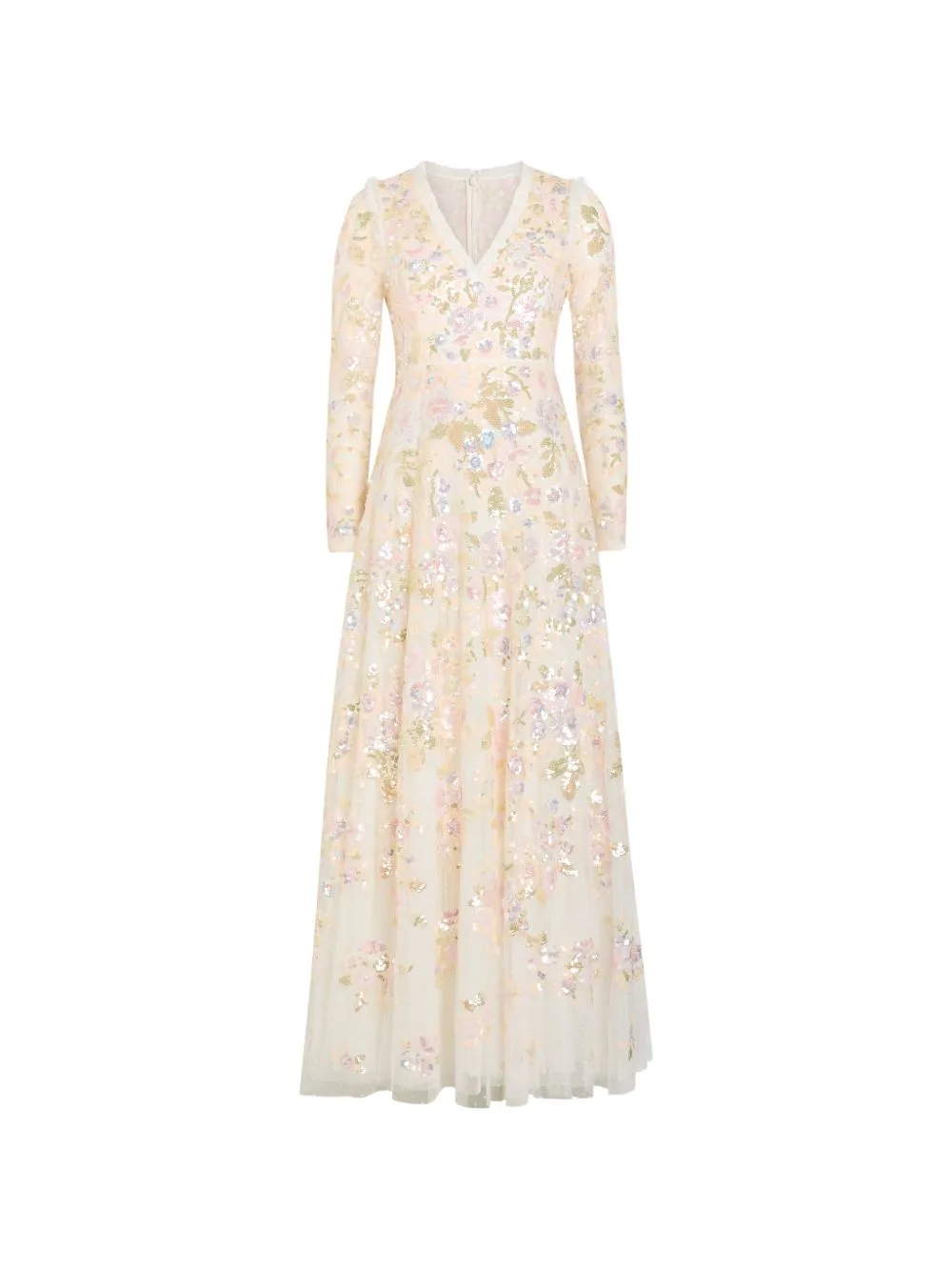 Sequin-Embellished Floral-Print Maxi Dress