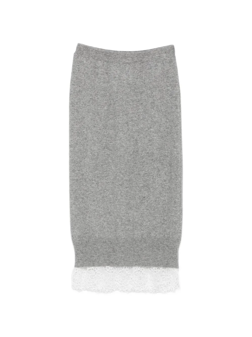 Lace-Trim Knitted Midi Skirt