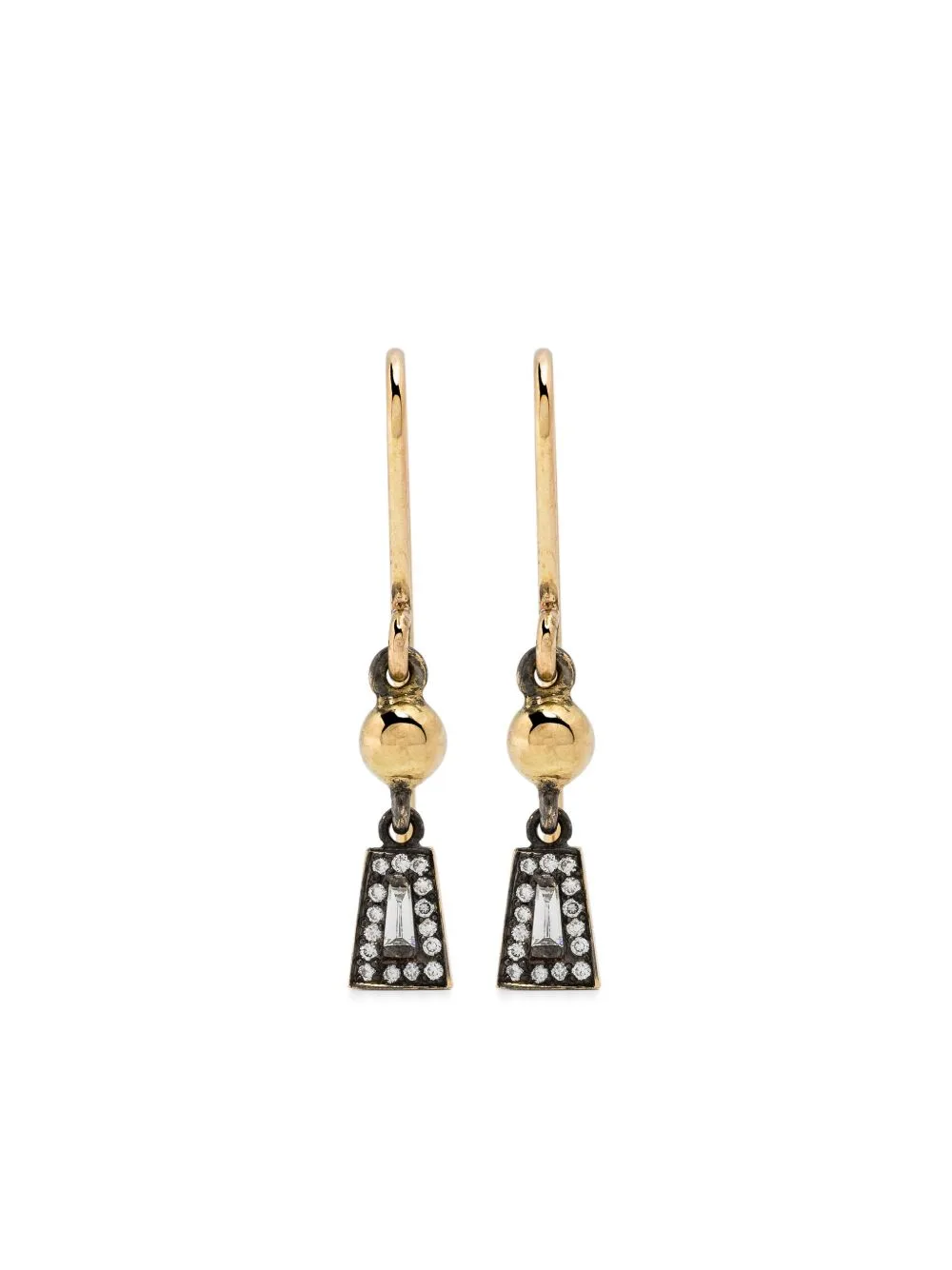 18kt Yellow Gold Taper and Ball Diamond Dangle Earrings