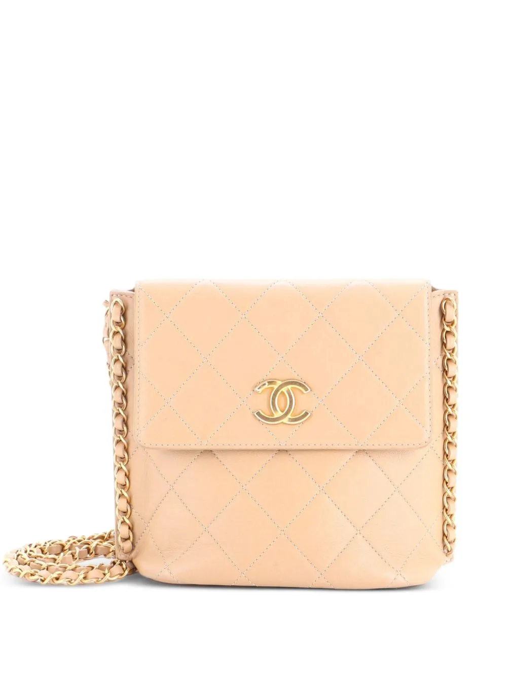Chain Flap Quilted Calfskin Small Hobo Bag