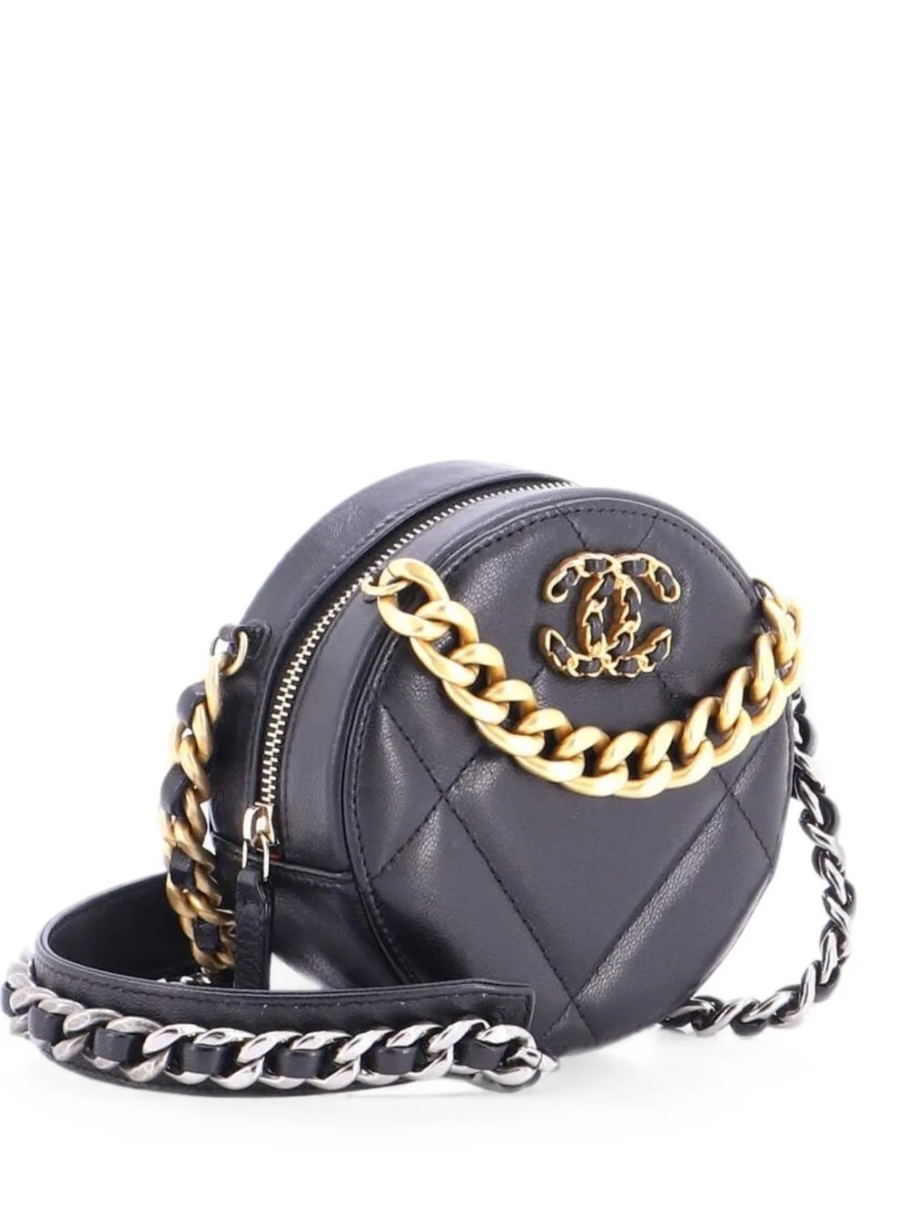19 Round with Chain Quilted Leather Clutch Bag
