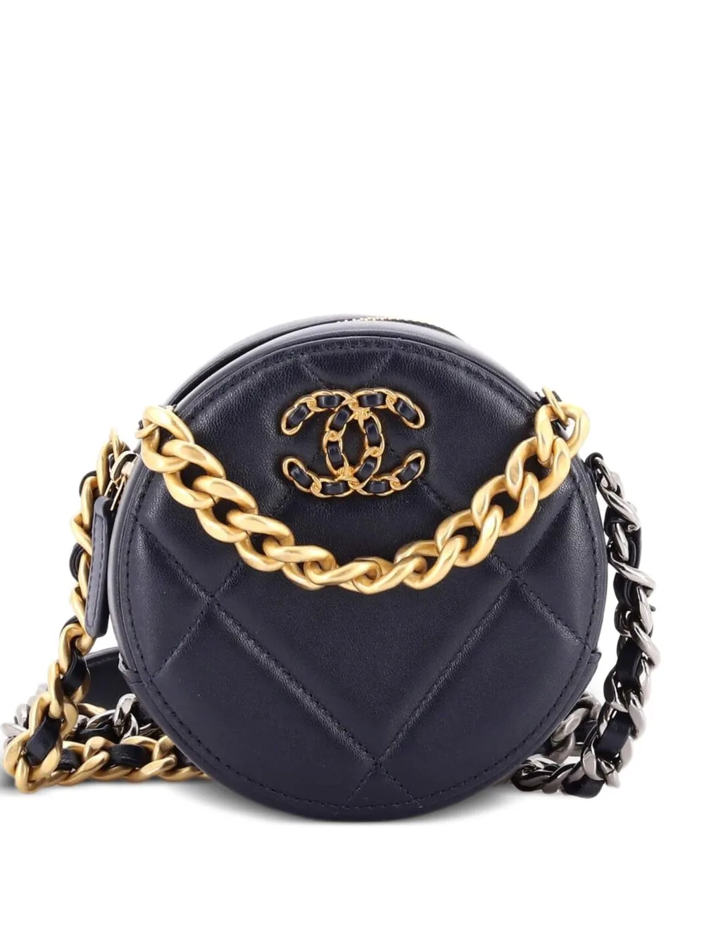 19 Round with Chain Quilted Leather Clutch Bag by CHANEL Pre-Owned