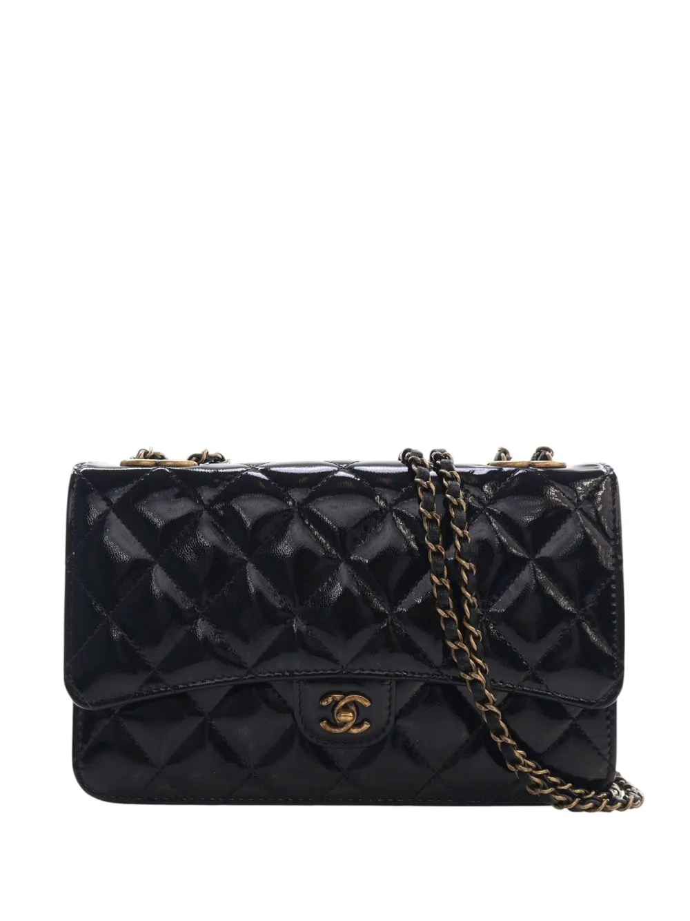 2015-2016 Quilted Patent and Goatskin CC Eyelet Wallet on Chain Crossbody Bag