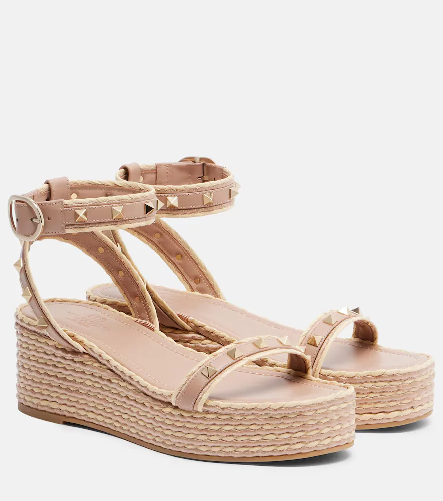 Rockstud Leather Platform Sandals