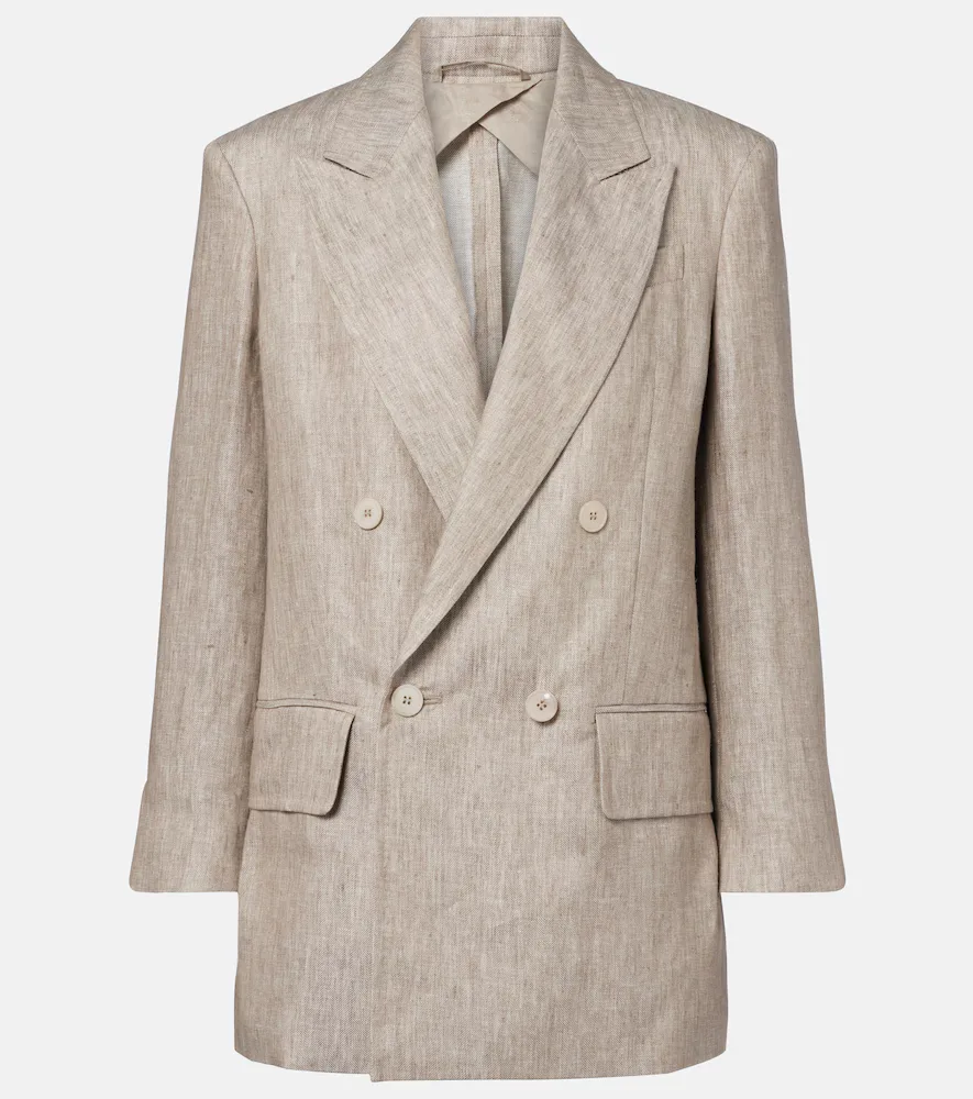 Olimpia Double-Breasted Herringbone Linen Blazer