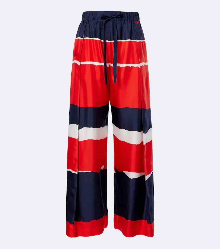 Printed Silk Twill Wide-Leg Pants