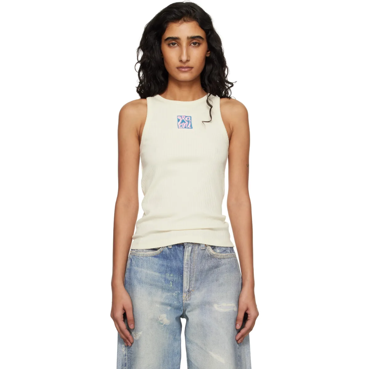 Ribbed Cotton Marni Frame Logo Tank Top