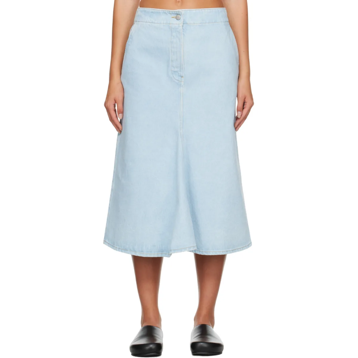 Preto Denim Midi Skirt
