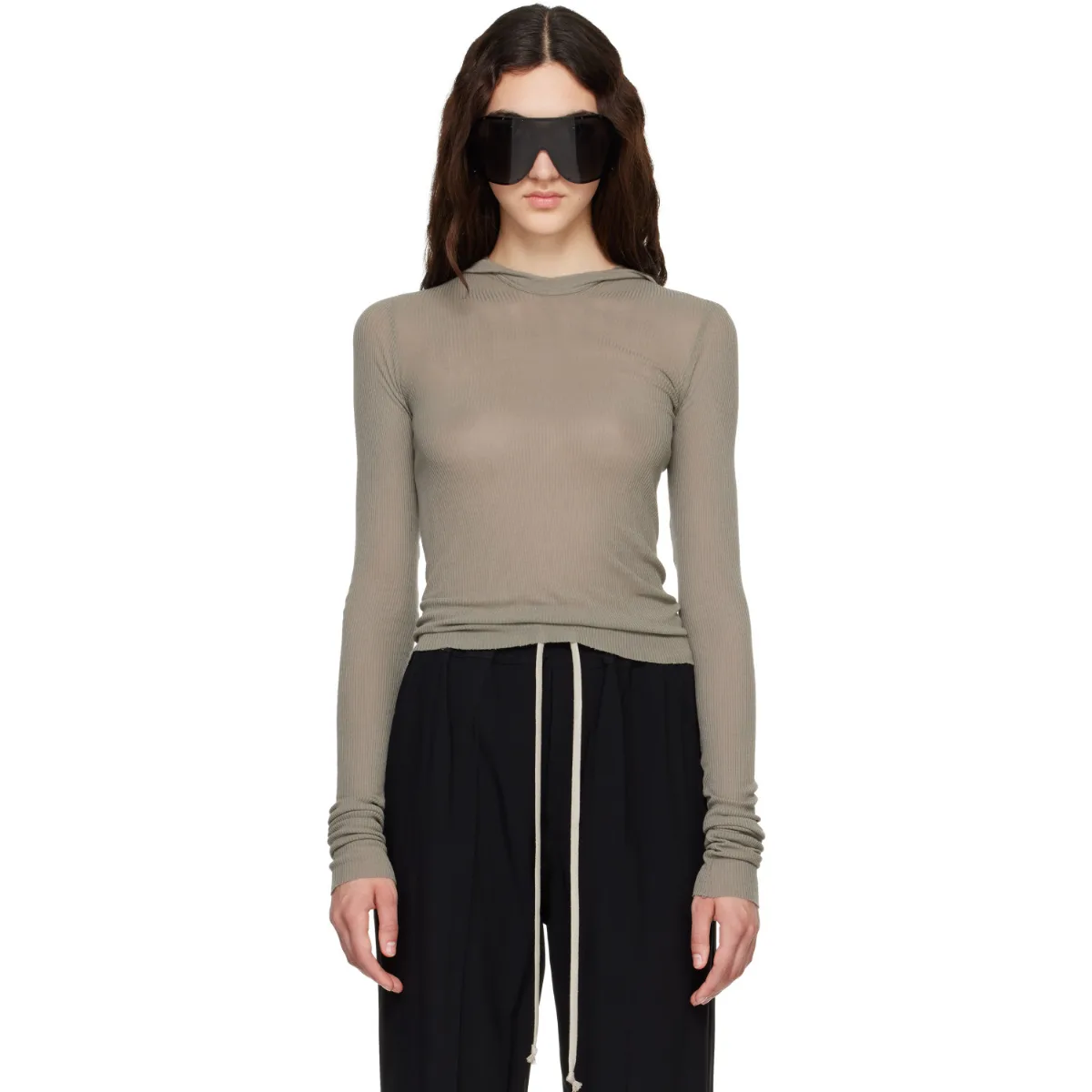 Tower Cropped Hooded Rib LS T-Shirt