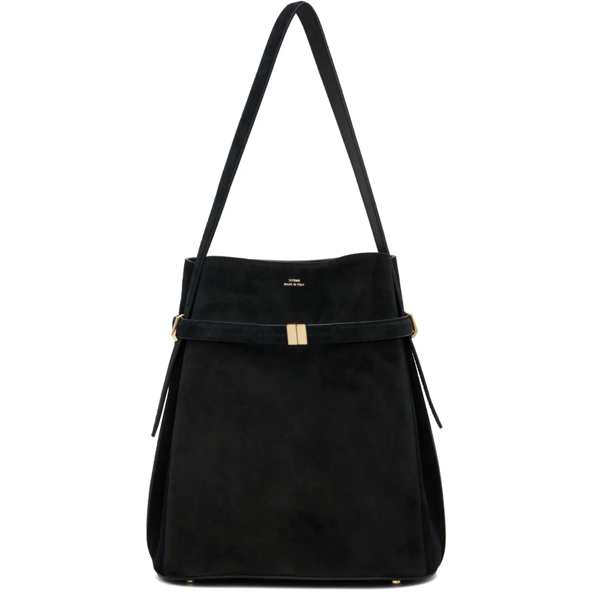 Belted Suede Bucket Bag