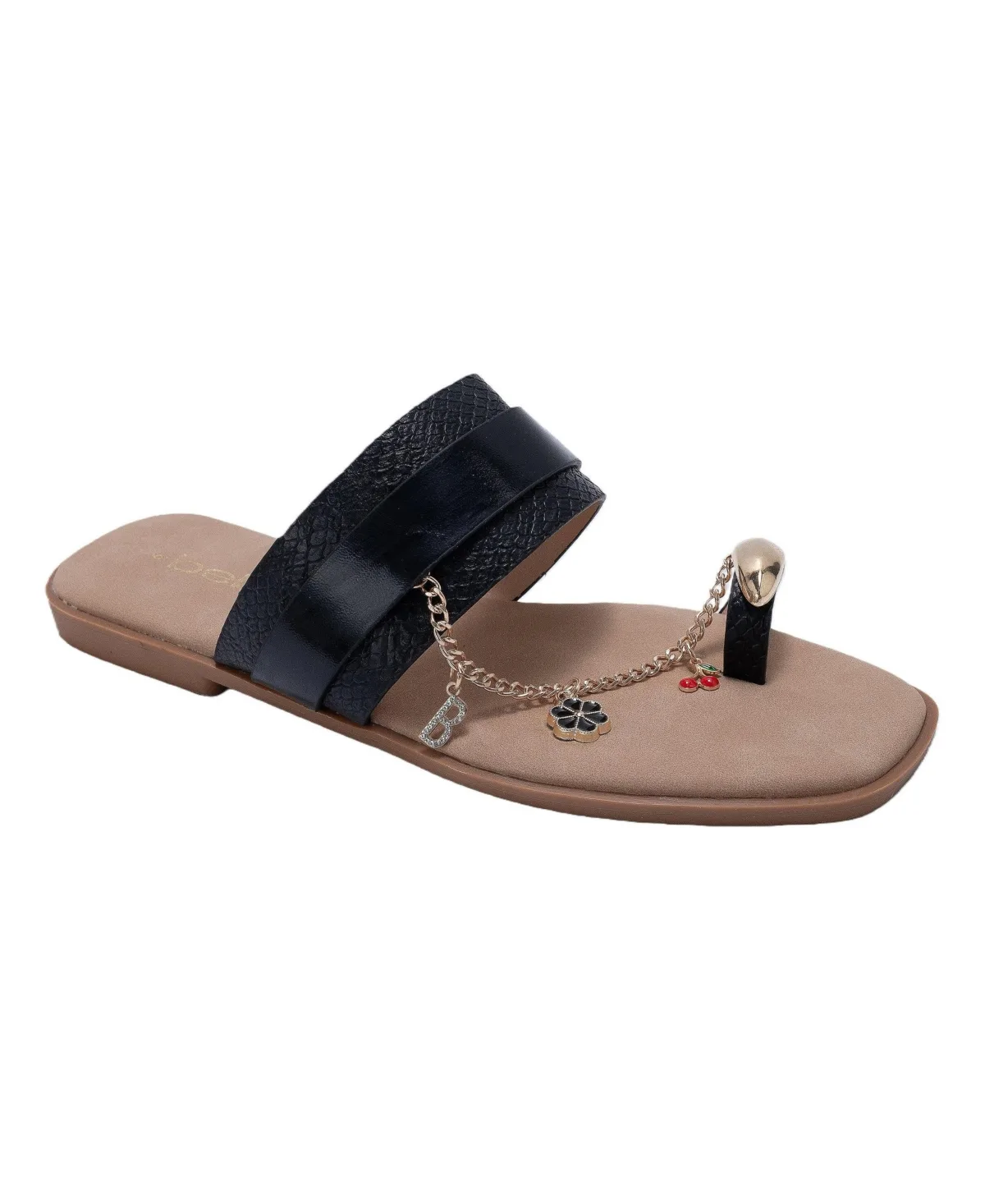 Thong Sandals with Charm Chain Detail Flat Slip-On Summer Sandals