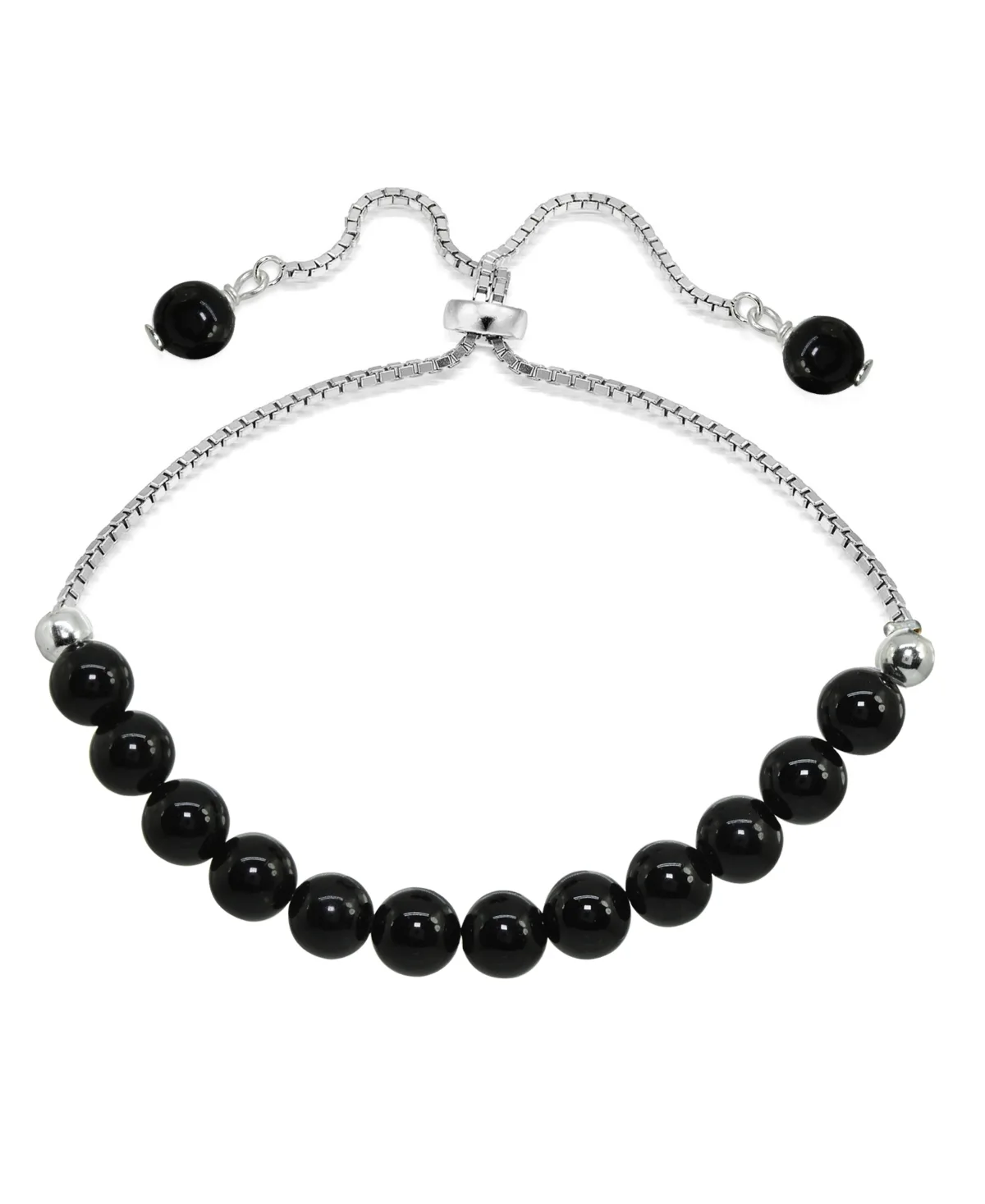 Genuine Stone Bead Adjustable Bracelet in Silver Plate