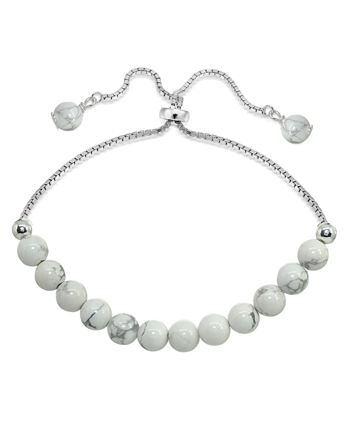 Genuine Stone Bead Adjustable Bracelet in Silver Plate