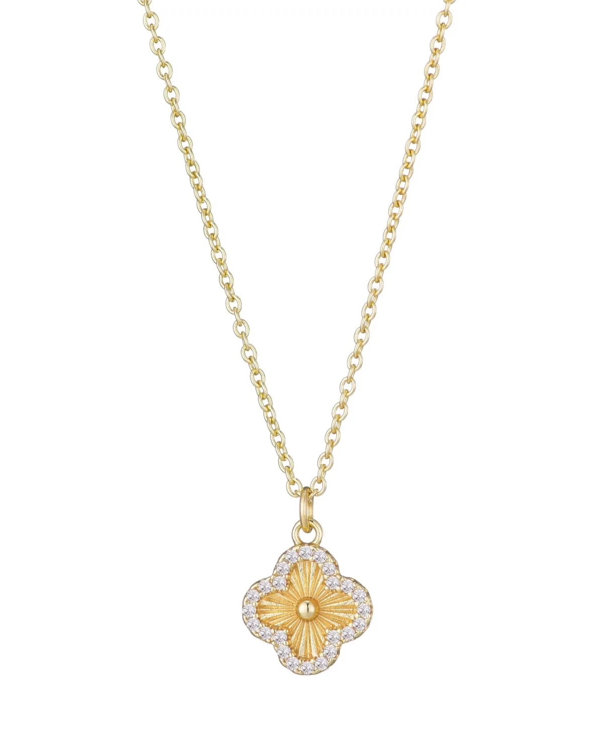 Cubic Zirconia Button Clover Halo Pendant Necklace