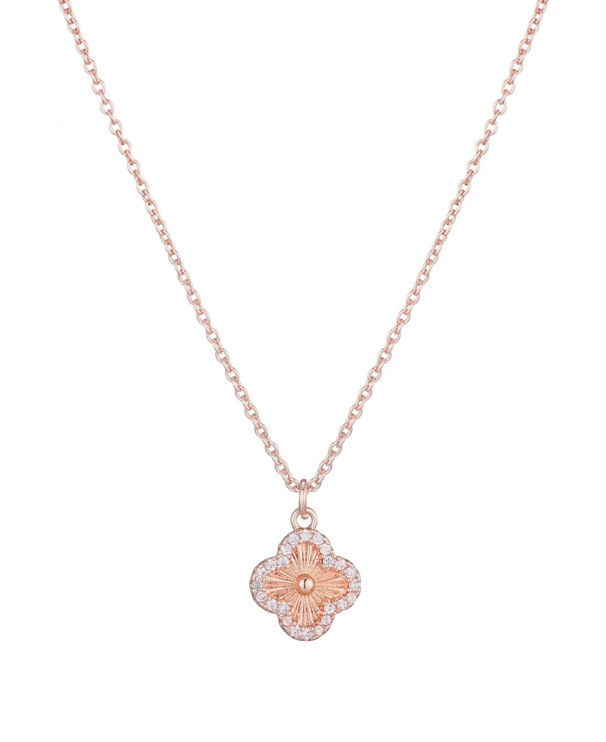 Cubic Zirconia Button Clover Halo Pendant Necklace