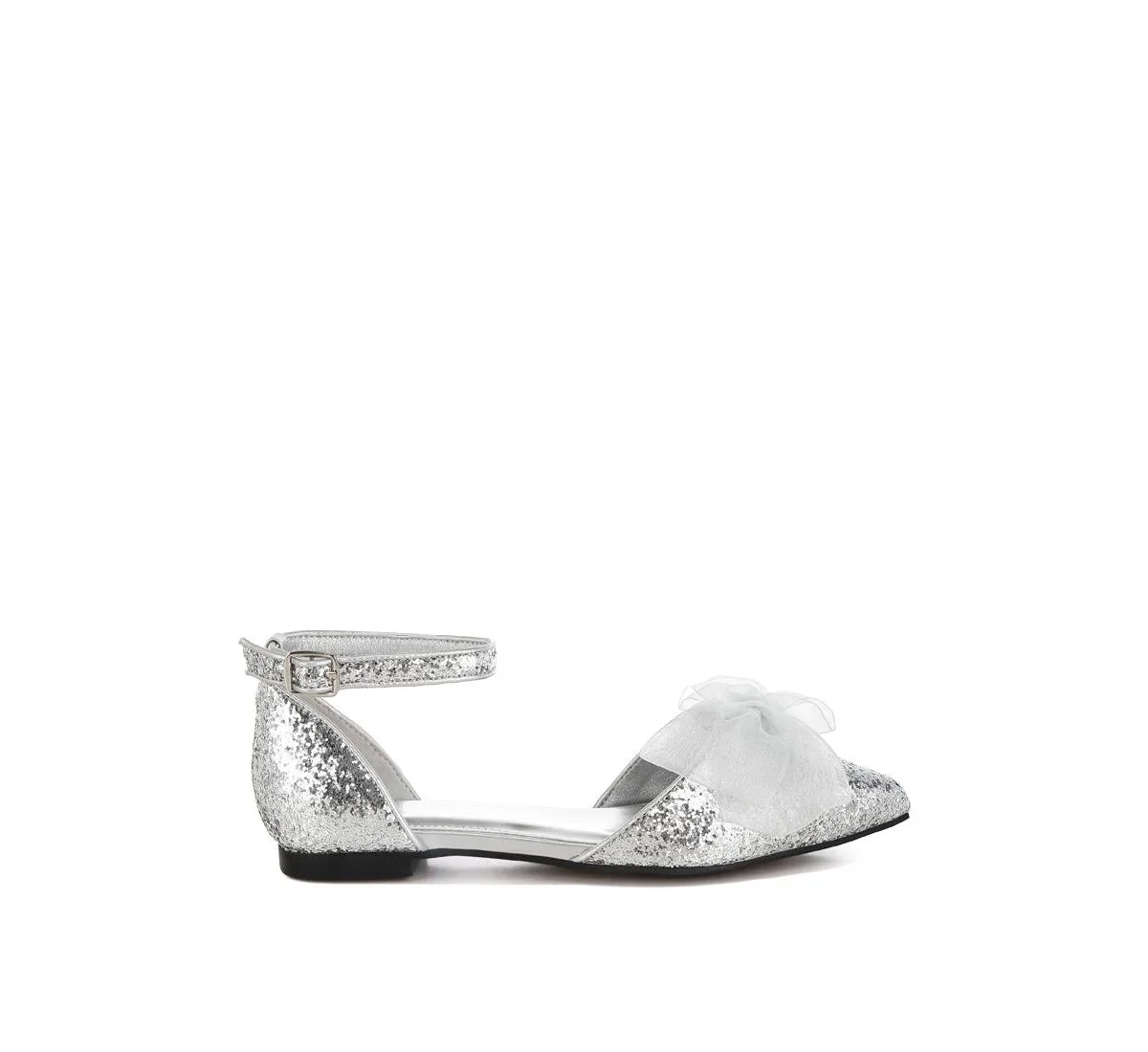 Clarice Sheer Bow Detail Glitter Flat Sandals