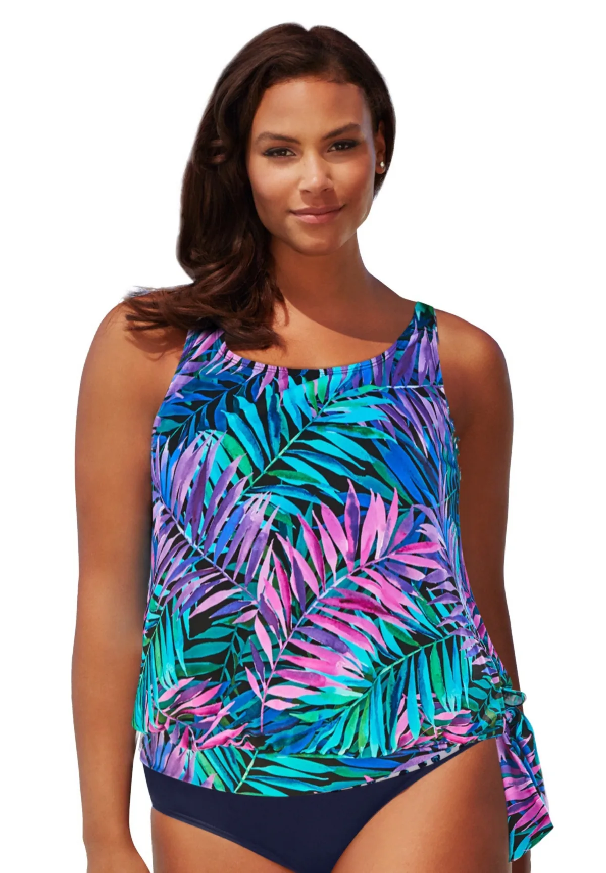 Side Tie Blouson Tankini Top by Swimsuits For All