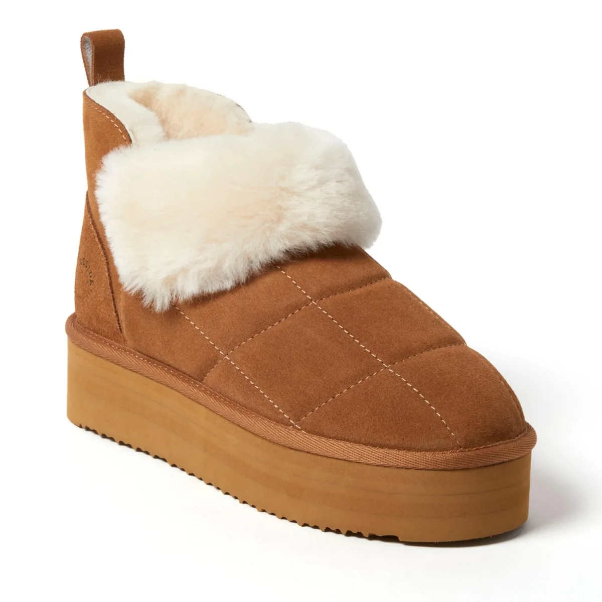 Fireside by Dearfoams Bayswater Genuine Shearling Quilted Platform Bootie