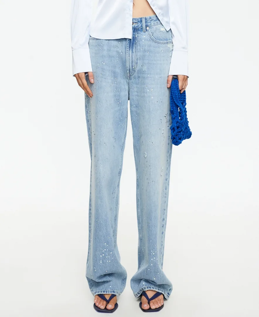 Diamante Straight Cotton Jeans