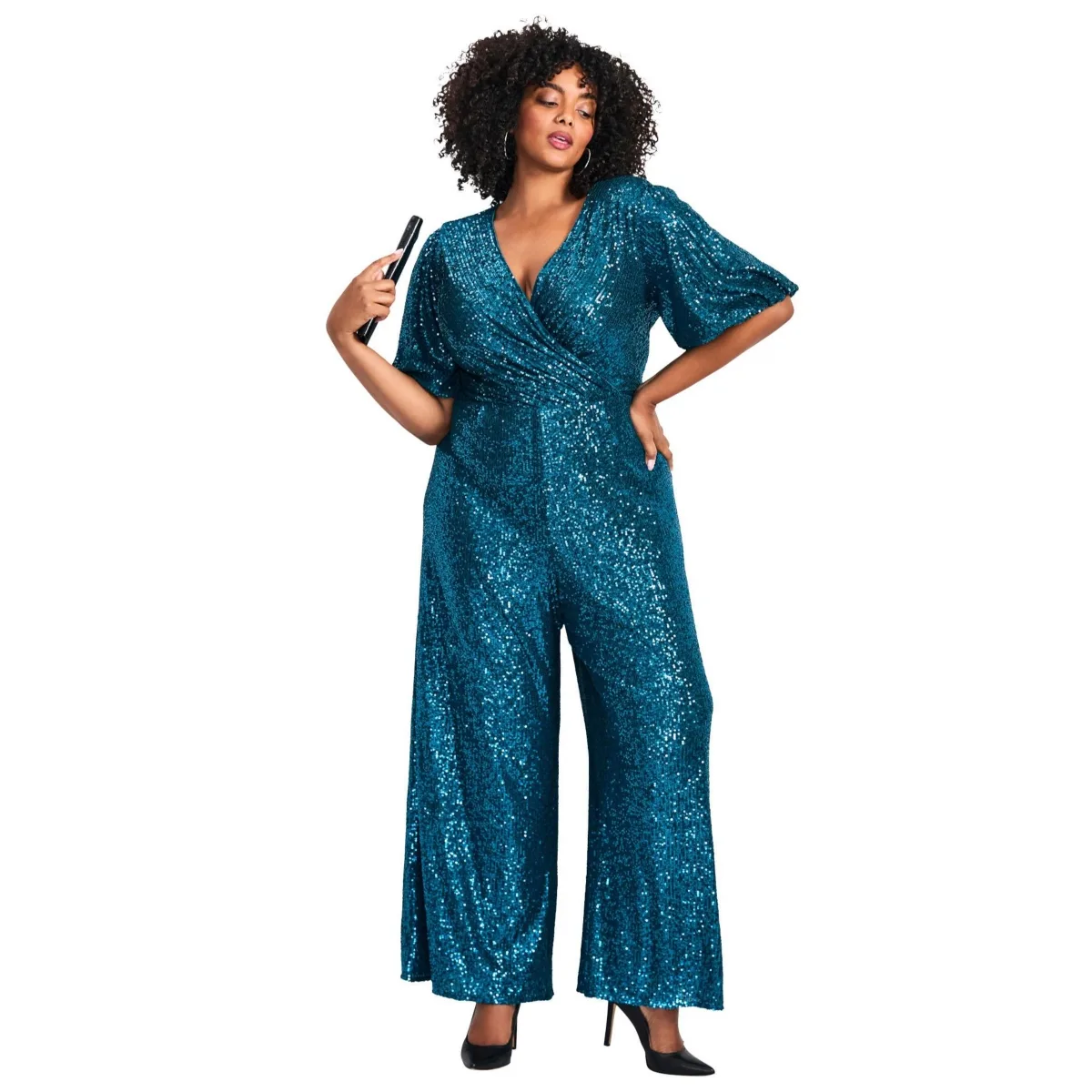Nada Sequin Puff Sleeve Jumpsuit