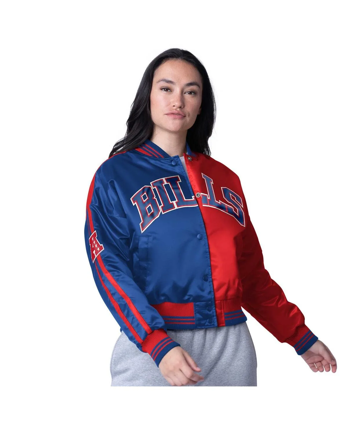 Royal/Red Buffalo Bills Zone Blitz Cropped Full-Snap Satin Jacket