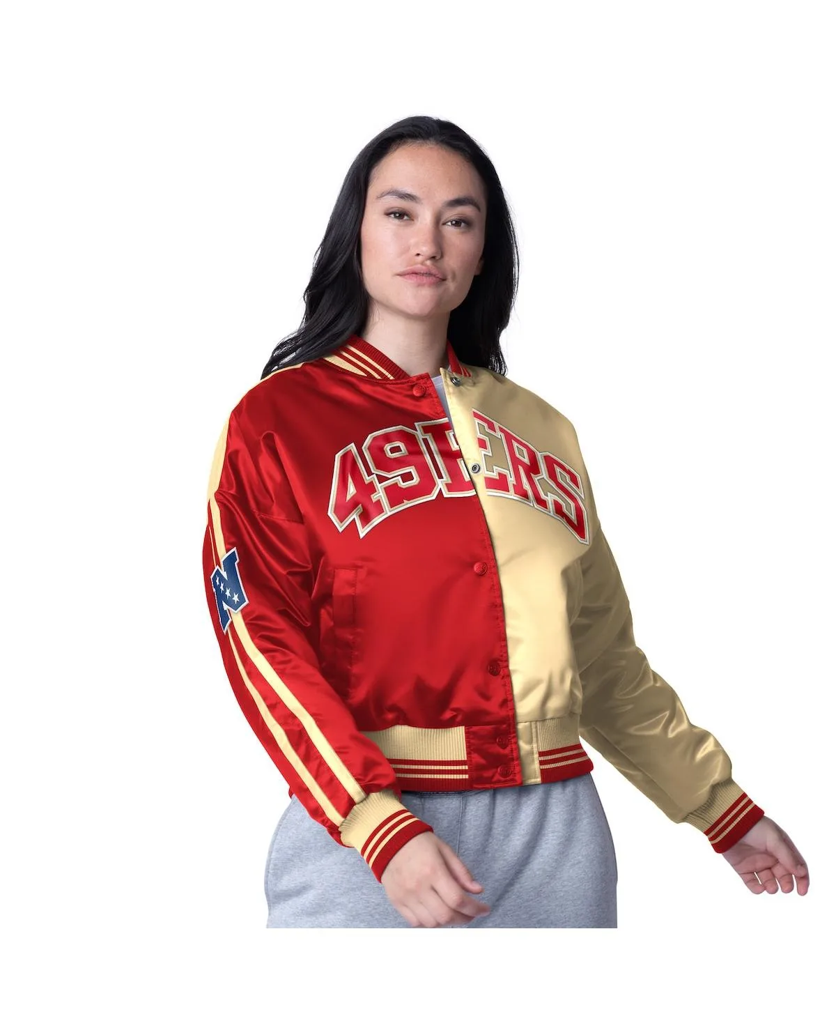 Scarlet/Gold San Francisco 49ers Zone Blitz Cropped Full-Snap Satin Jacket