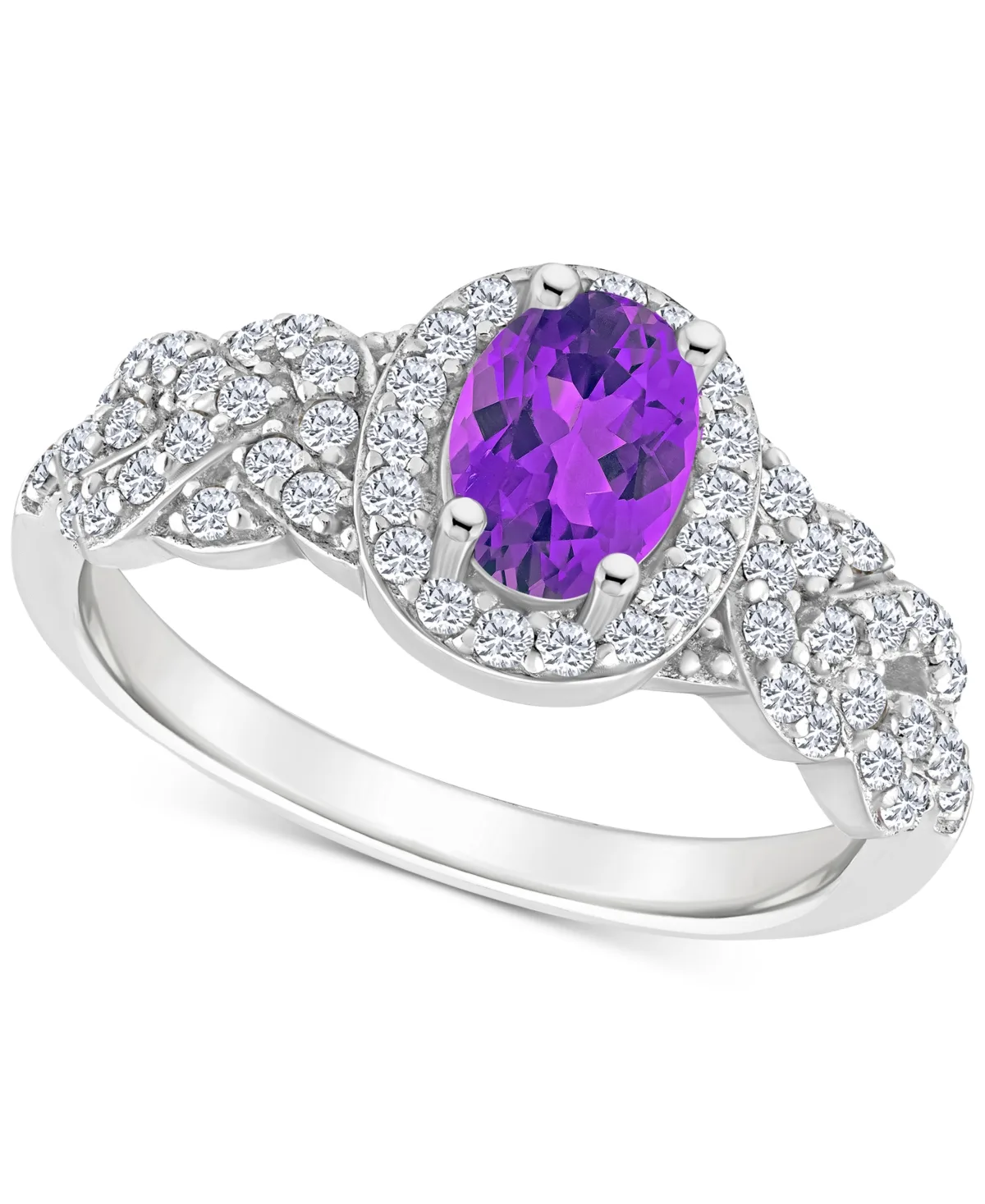 Rhodolite Garnet Blue Topaz (1 ct. t.w.) & White Topaz (1/2 ct. t.w.) Halo Braid Ring in Sterling Silver