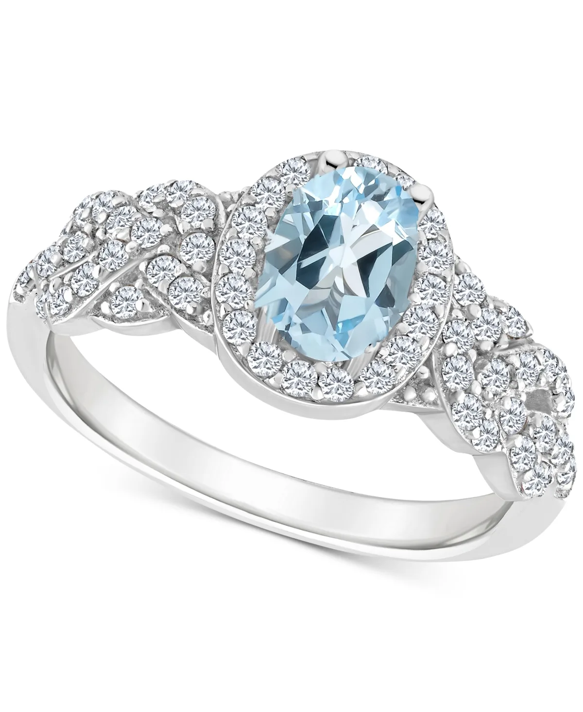 Rhodolite Garnet Blue Topaz (1 ct. t.w.) & White Topaz (1/2 ct. t.w.) Halo Braid Ring in Sterling Silver