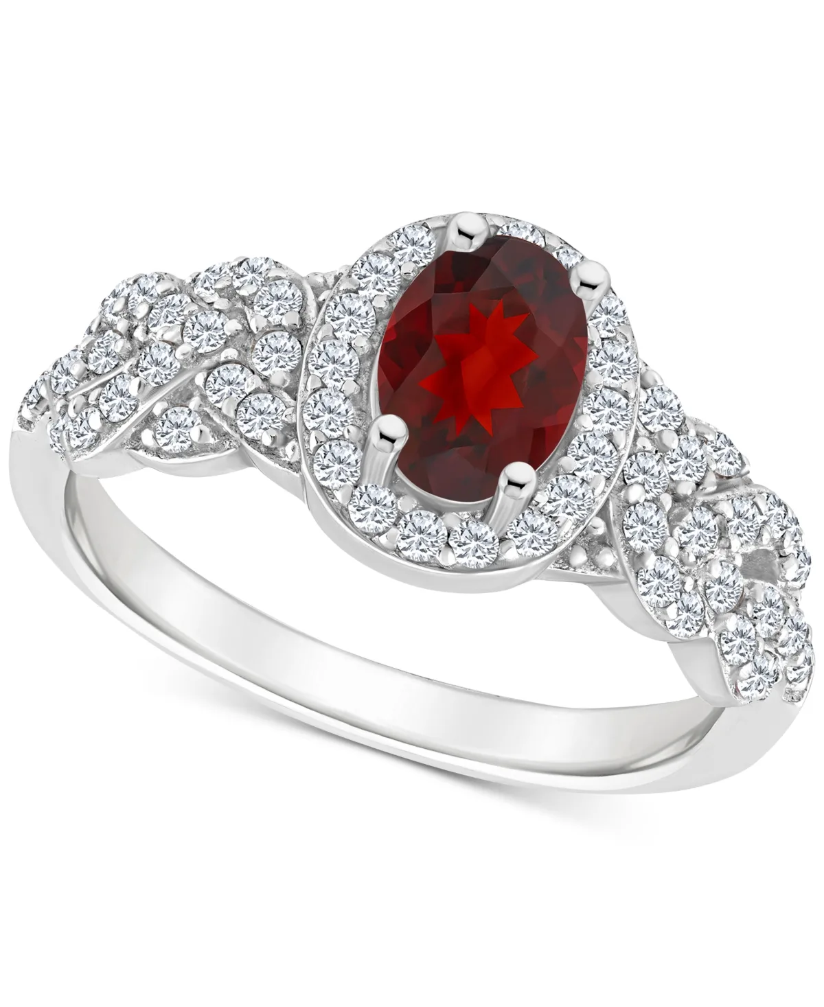 Rhodolite Garnet Blue Topaz (1 ct. t.w.) & White Topaz (1/2 ct. t.w.) Halo Braid Ring in Sterling Silver