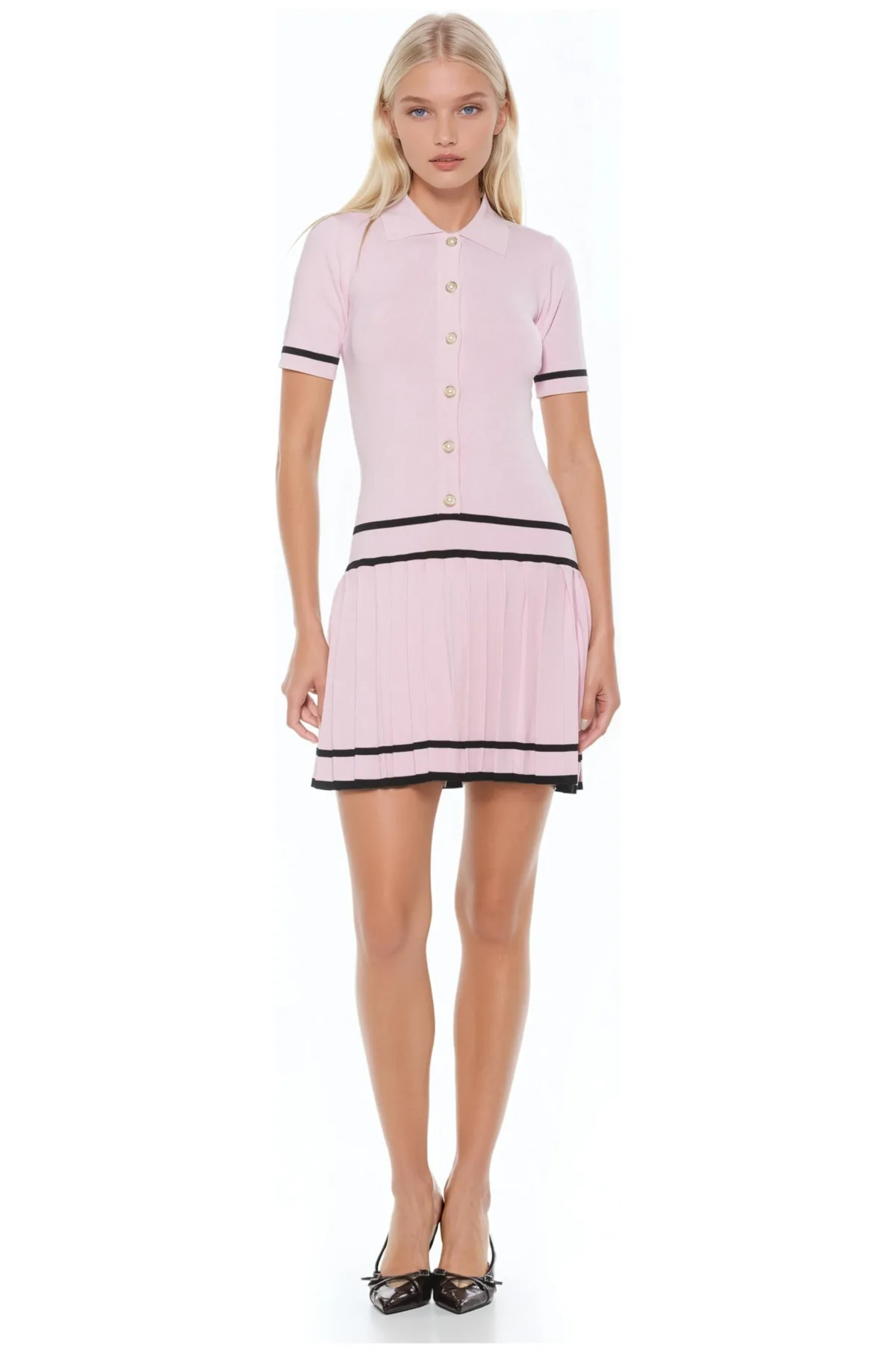 Lucinda Fully Knit Collared Short Sleeve Dress