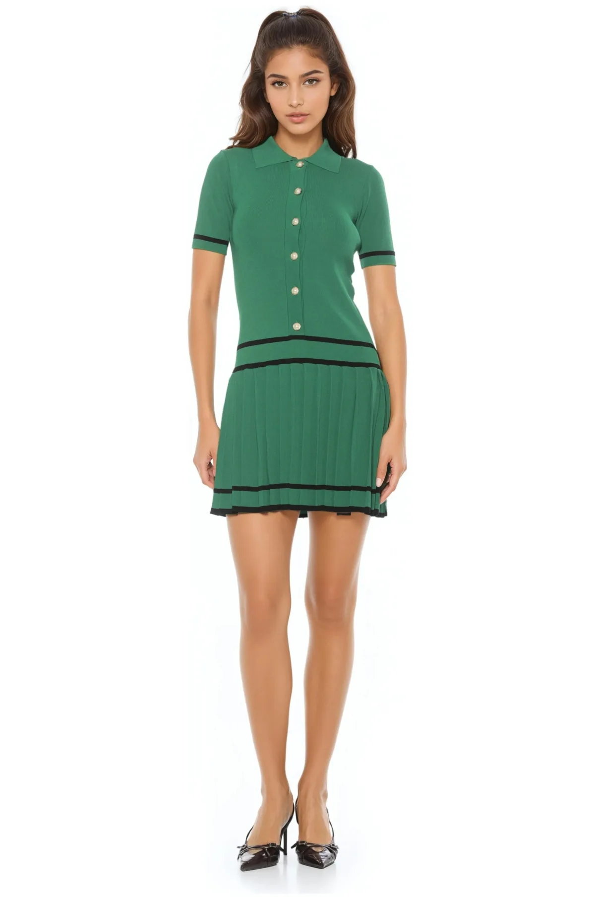 Lucinda Fully Knit Collared Short Sleeve Dress