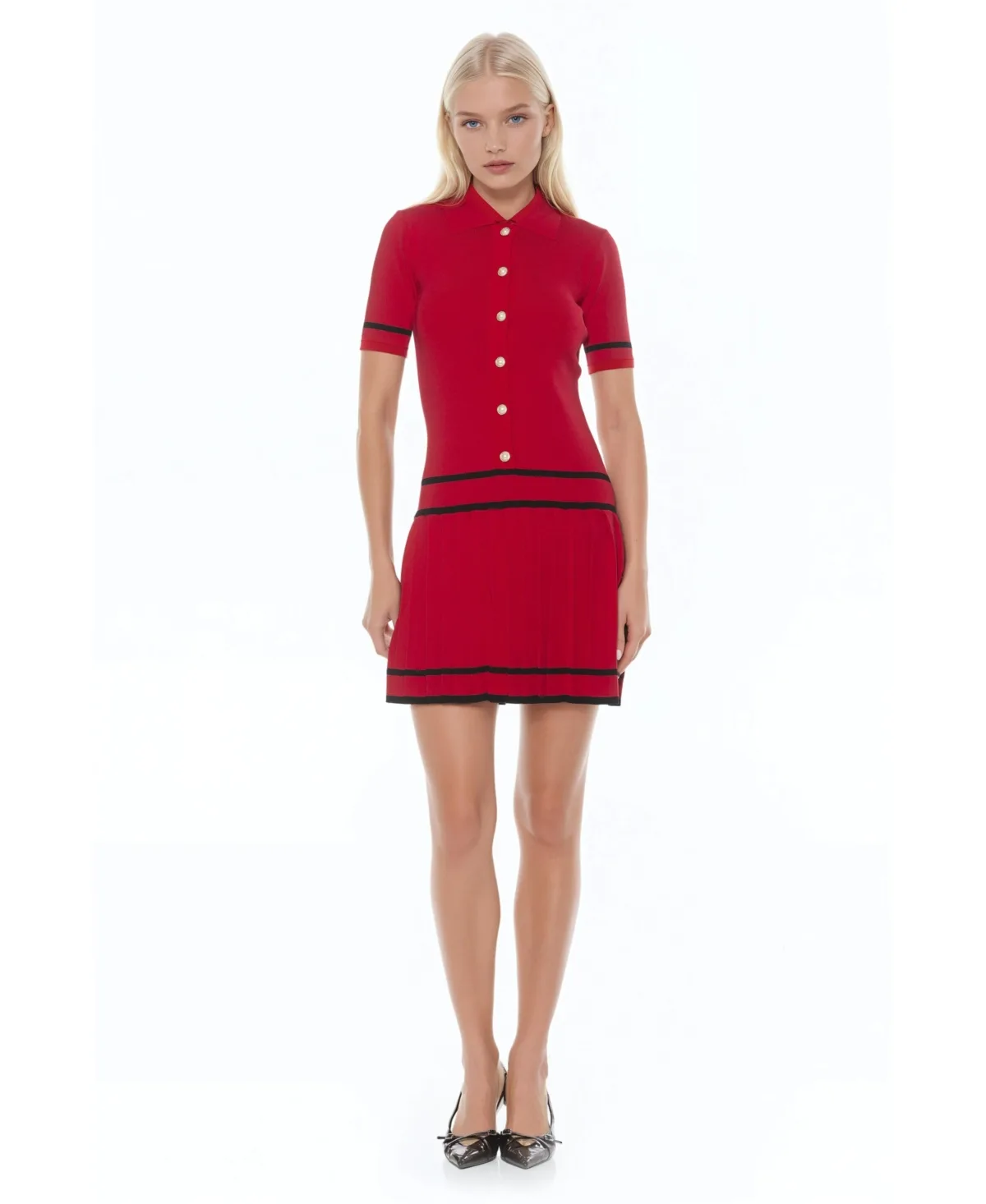 Lucinda Fully Knit Collared Short Sleeve Dress