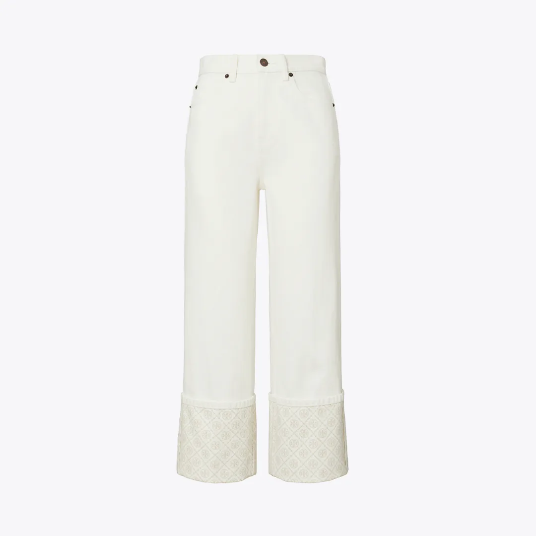 T Monogram Contrast Cuff Cropped Jean